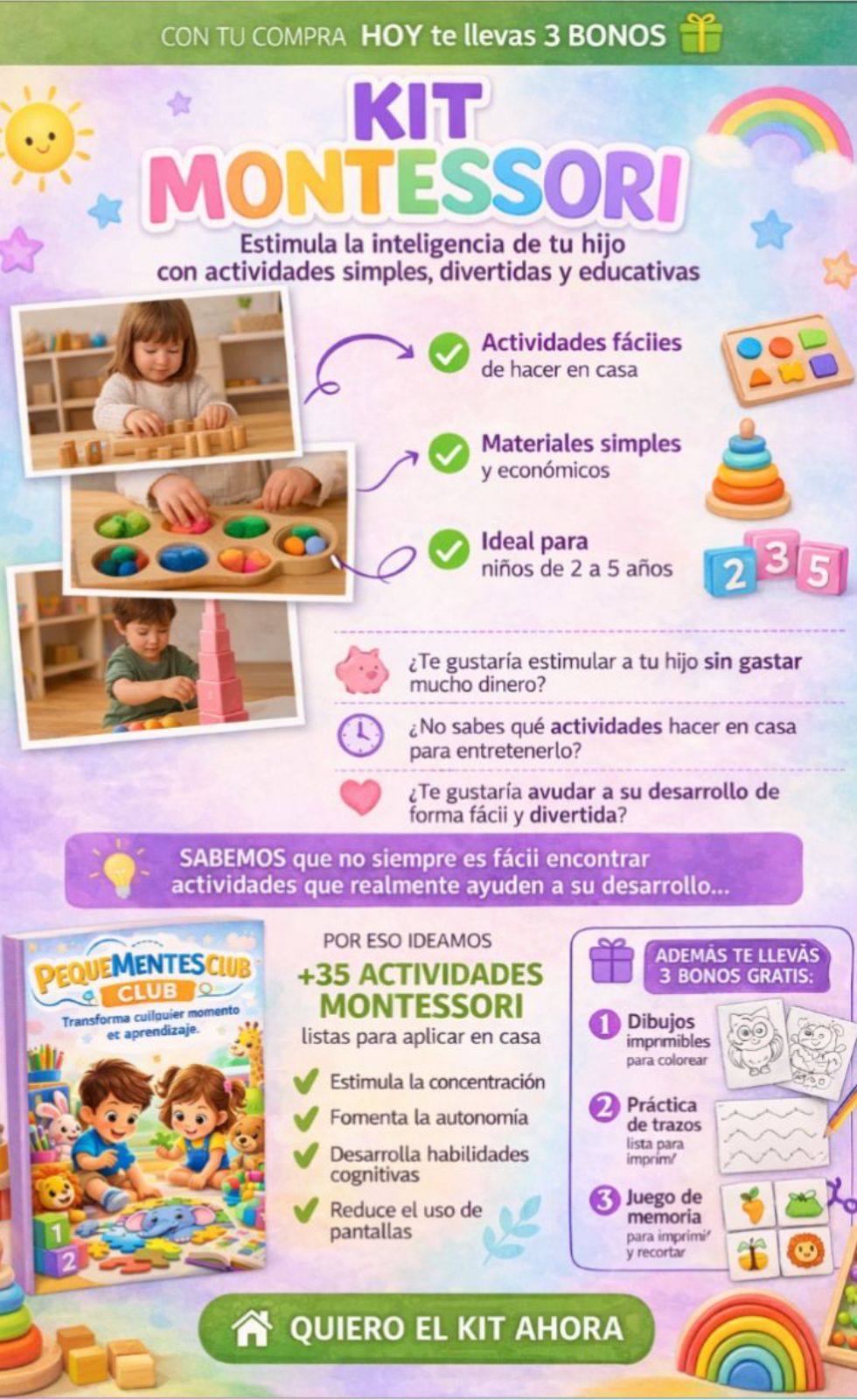 Kit Montessori-Aprende Jugando+ 3 Bonos de Regalo